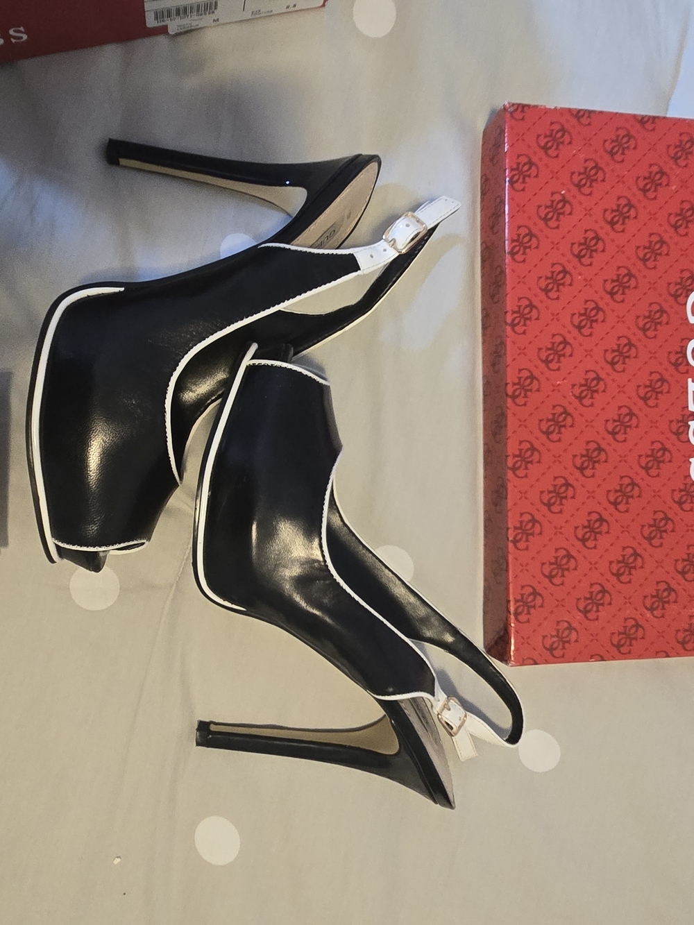 Guess Black and White Slingback Stiletto Heels